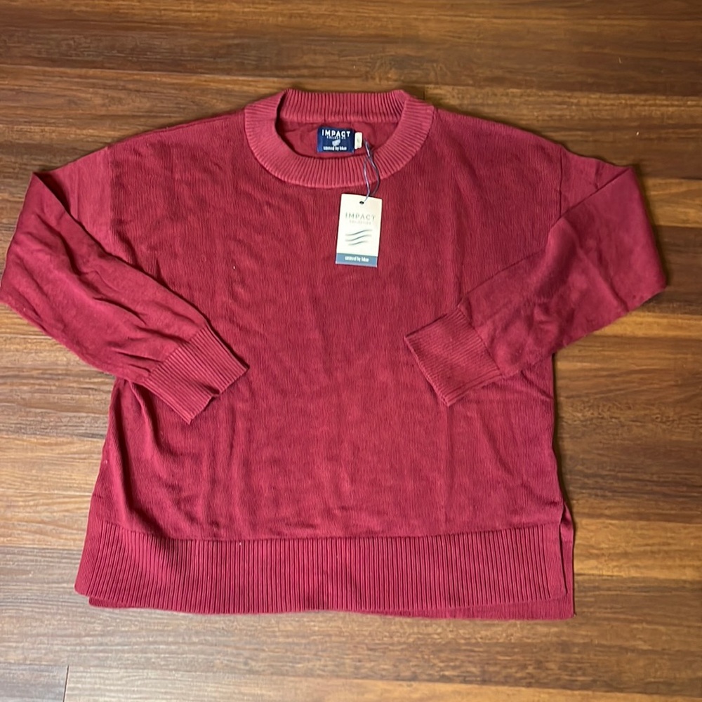 Impact United in blue, women’s crew sweater, large, burgundy, new with tags